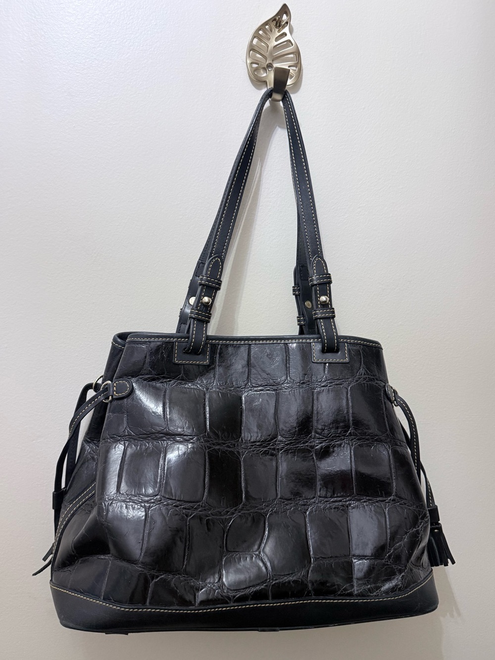 Vintage Dooney & Bourke Black Crocodile Leather Purse Tote Handbag Shoulder Bag